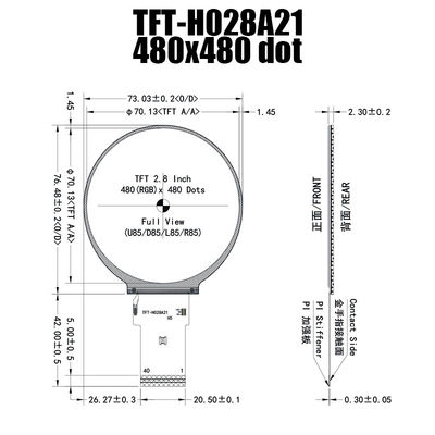 หน้าจอวงกลมขนาด 2.8 นิ้ว IPS 480x480 แผงแสดงผล TFT ST7701S สำหรับการควบคุมอุตสาหกรรม